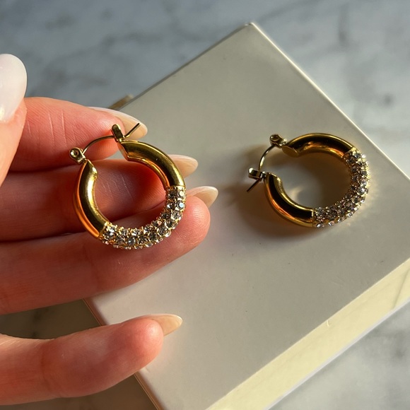 14k gold plated IceLink hoops with diamonds - Picture 1 of 8